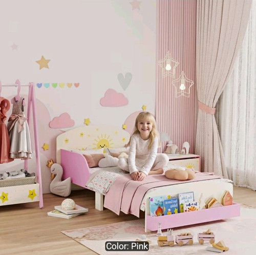 Pink white wood toddler - wood, bed